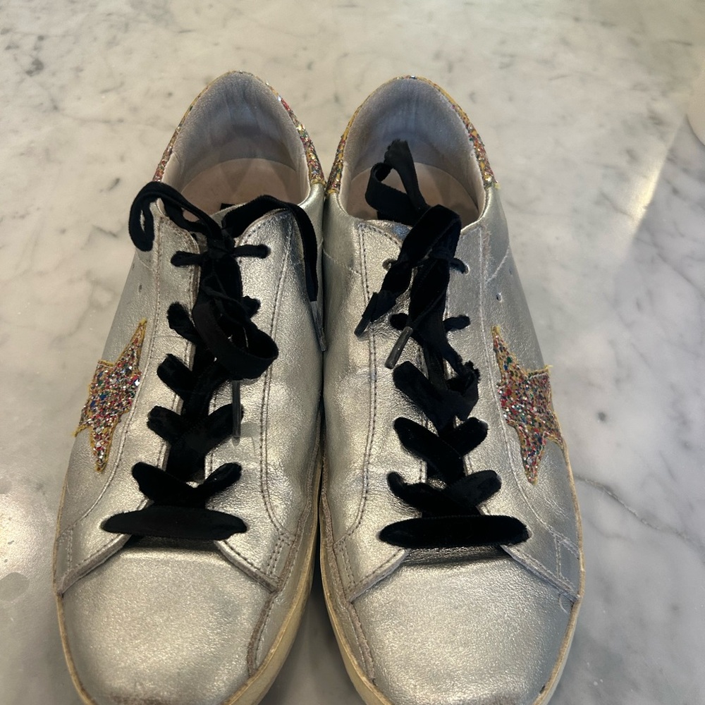 Golden Goose Superstar silver leather glitter  star sz 39 Good Used Condition - Picture 3 of 6